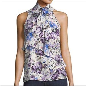 PARKER PURPLE/BLUE SLEEVELESS FLORAL/TIE UP TOP